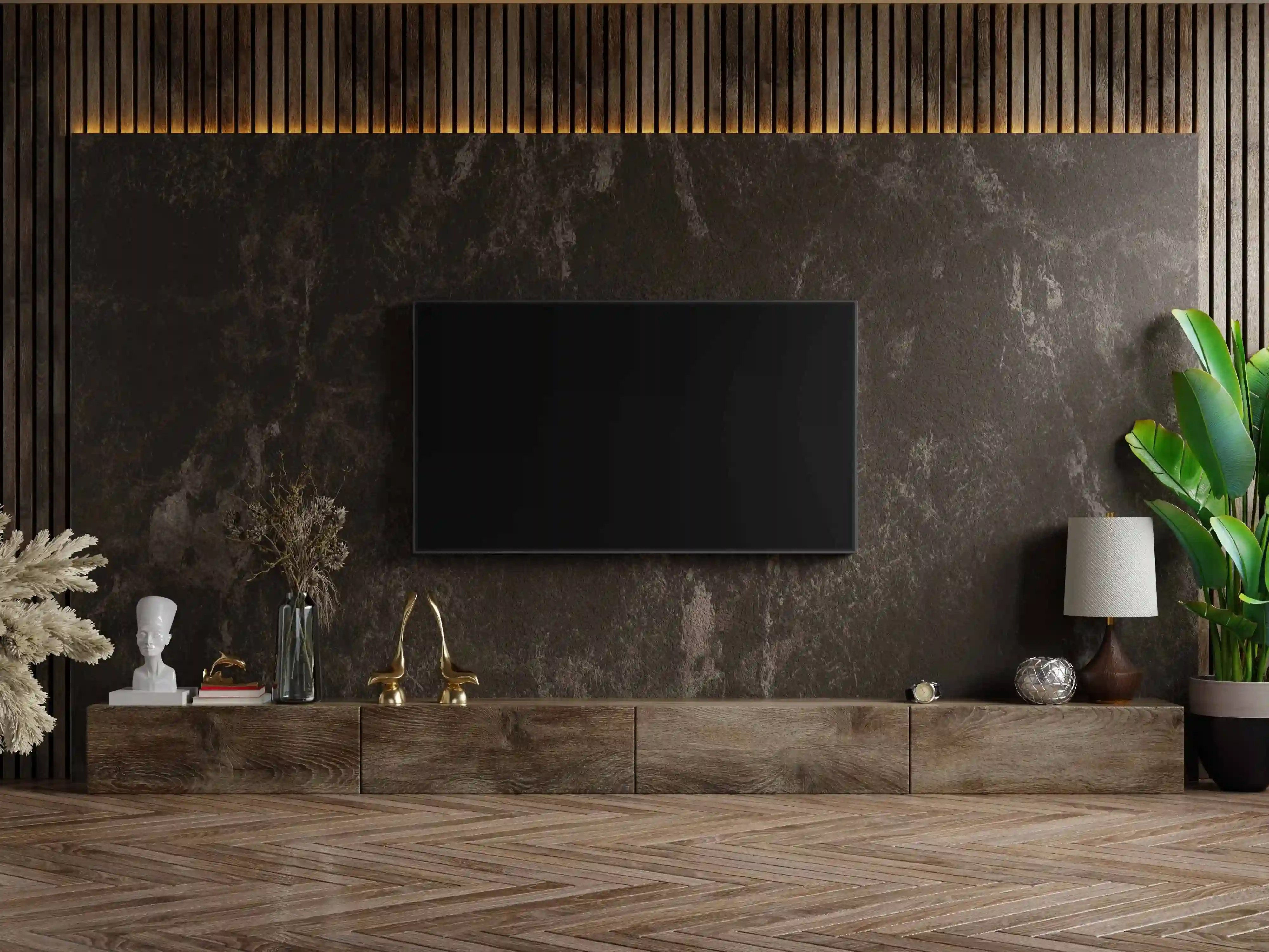 mockup-a-tv-wall-mounted-in-a-dark-room